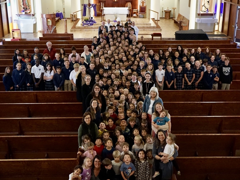 Saint Rose Catholic School students and staff gathered inside the church in Paso Robles.